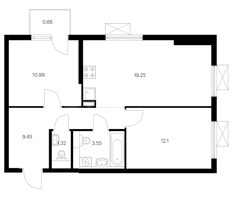 2-комнатная квартира 57.32 м², 17/24 эт., ЖК «Заречный парк»